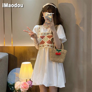 IMAODOU Phong cách Hepburn nhẹ nhàng có thể là muối chiên ngọt ngào cảm giác cao cấp của bộ váy em gái ngọt ngào 2024 váy mùa hè váy hai mảnh