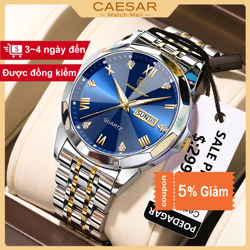 Đồng hồ nam POEDAGAR 810 bằng thép không gỉ có lịch ánh sáng ban đêm chống nước làm quà tặng doanh nhân