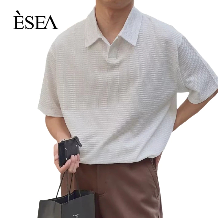 Áo thun nam ESEA tay ngắn thời trang phong cách Nhật Bản retro mùa hè vải lụa băng phong cách Hàn Quốc áo sơ mi POLO tay ngắn