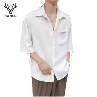 Áo sơ mi nam HANLU tay ngắn bằng lụa băng phiên bản Hàn Quốc của áo ba phần tư tay công sở thông thường đa năng thoải mái và thoáng khí