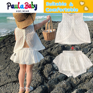 Paulababy Set Đồ 2 Món Gồm Áo Cotton Không Tay Hở Lưng + Chân Váy Ngắn Cho Bé Gái