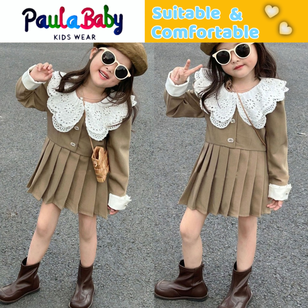 Paulababy Đầm Xếp Li Tay Dài Cổ Ren Ngọt Ngào Phong Cách Mùa Thu Cho Bé Gái i ch tôi cơ hội để giải quyết bất kỳ vấn đề