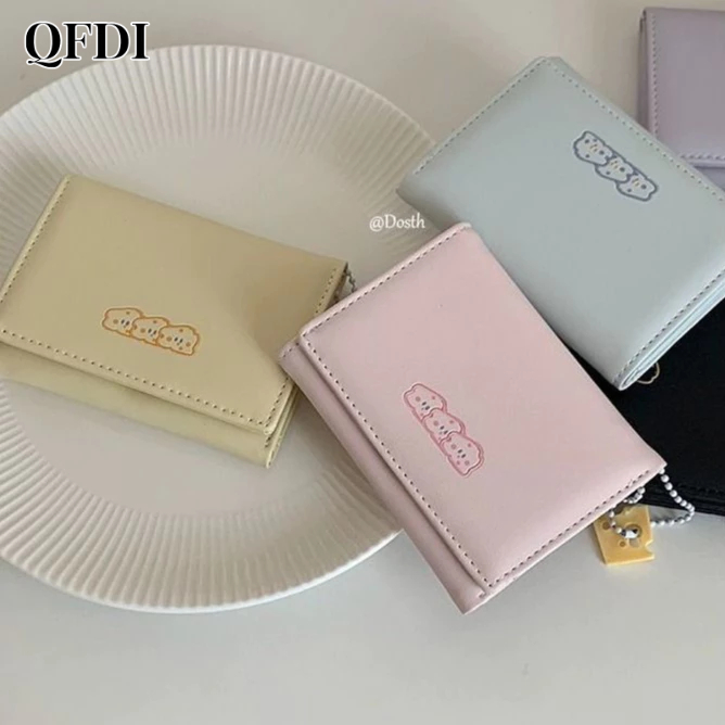 QFDI Phô Mai Phô Mai Ví Ngắn Nữ Sinh Viên Mới Hoạt Hình Dễ Thương Giá Đỡ Thẻ Dung Tích Lớn Ví Gấp Ba