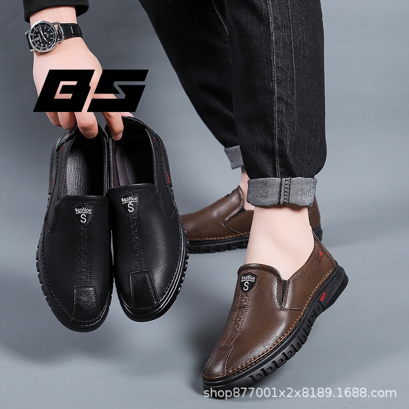 Giày Da Thật Không Viền Đế Mềm Thoáng Khí Chống Trượt Có Size Lớn Dành Cho Nam Giới Độ Tuổi Trung Niên