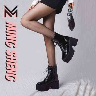 Giày bốt martin MINGSHENG cao gót phong cách punk cá tính cho nữ