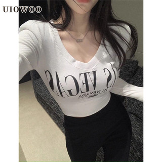 Áo thun ngắn tay dài Uiowoo Áo sơ mi nữ Skinny Đáy bên trong