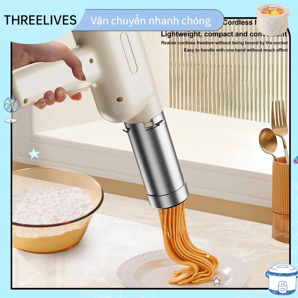 [Hàng Sẵn] Máy làm mì tươi - bún tươi - máy làm mỳ sợi tự động cầm tay với 5 khuôn Cho Nhà Bếp THREELIVES