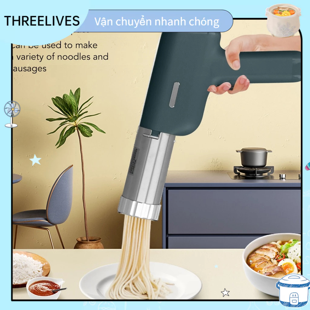 [Hàng Sẵn] Máy làm mì tươi tự động Máy làm mì ống bằng điện 40W 304 tự động cầm tay không dây thép gỉ THREELIVES