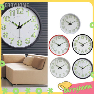 BerryHome Đồng hồ treo tường dạ quang 12 inch thạch anh tròn tối giản để trang trí phòng ngủ khách