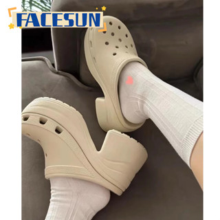 FACESUN Thời trang phong cách mới Giày đế bệt dép đi biển chống trượt cao gót nữ