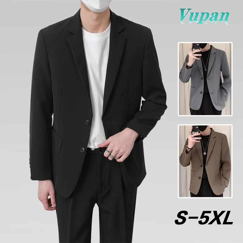 Vupan Bộ đồ nam thời trang Hàn Quốc Áo khoác phù hợp màu trơn.