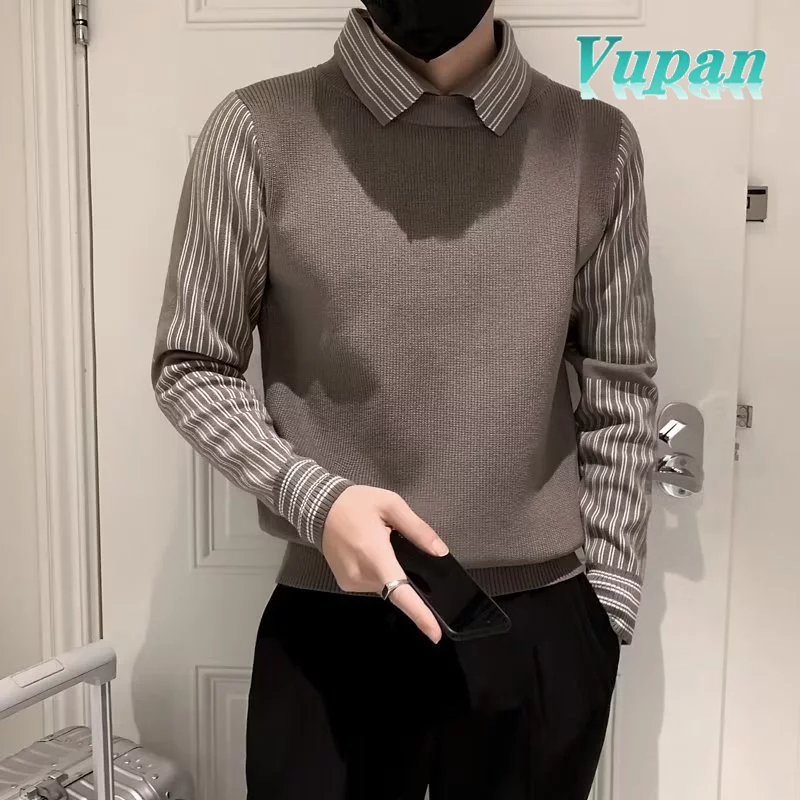 Áo len sọc dệt kim Vupan Áo len cổ cao