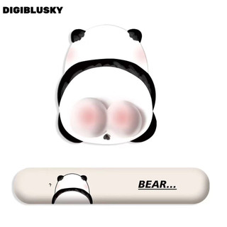 DIGIBLUSKY Bộ đệm cổ tay mông gấu trúc hình tròn Bộ đệm chuột xanh + Bộ bàn phím