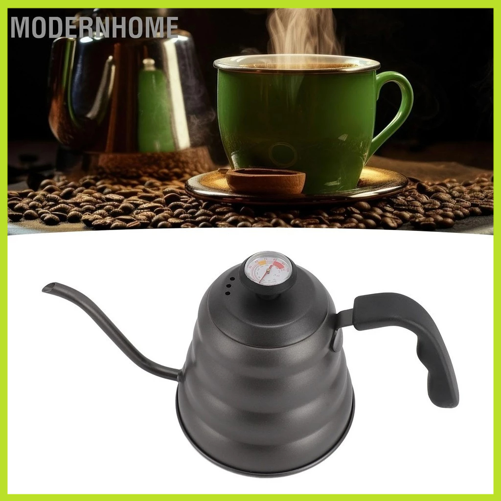 ModernHome Ấm đun nước cà phê 1200ml cổ ngỗng bằng thép không gỉ đổ qua nồi có nhiệt kế cho bếp điện từ