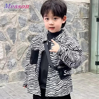 Meason（5-13 tuổi ）Áo sơ mi sọc bé trai Áo sơ mi dài bé trai áo sơ mi ve áo bé trai