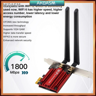 AKOASM WiFi6 Card Mạng Không Dây 1800Mbps Băng Tần Kép Để Bàn Gigabit Bluetooth5.2 PCIE Cho Windows 10 11