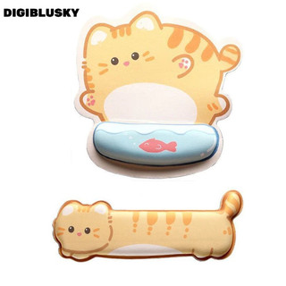 DIGIBLUSKY Miếng lót chuột mèo màu cam tròn + Bộ bàn phím Miếng đệm cổ tay chuột + Bộ hỗ trợ bàn phím