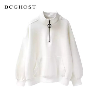 BCGHOST  Kiểu Mỹ cổ điển polo cổ nửa kéo chuỗi bao gồm đầu áo vệ sinh phong cách mới fleece dày áo khoác cho cặp vợ chồng