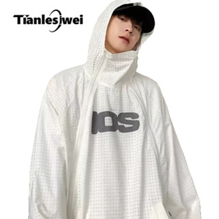 Tianlesiwei Tấm che nắng ngoài trời thoáng khí nhanh khô áo khoác lưới dành cho nam và nữ mùa hè dây kéo đôi có mũ trùm đầu áo khoác mỏng
