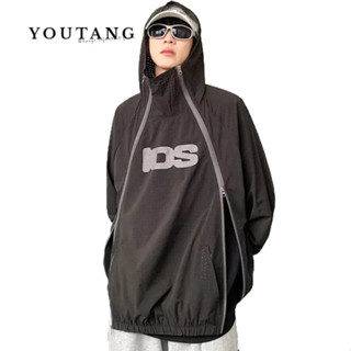 Youtang Mùa hè đôi dây kéo có mũ trùm đầu áo khoác mỏng che nắng ngoài trời lưới thoáng khí áo khoác khô nhanh cho nam và nữ