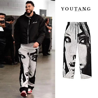 Youtang Tatum cùng phong cách Mỹ quần in mặt mùa xuân hè thể thao đường phố cao cấp và quần thẳng giải trí