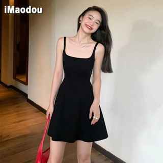 IMAODOU Dây màu đen thuần khiết khao khát váy nữ mùa hè mới phiên bản Hàn Quốc của váy ngắn mỏng một chữ cảm giác cao cấp của khí chất váy eo