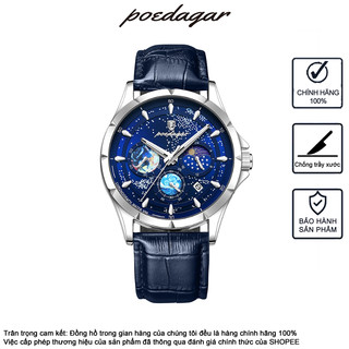 Đồng hồ nam POEDAGAR 916 da thật chống nước có đèn ban đêm sang trọng lấy cảm hứng từ bức tranh Bầu Trời Sao-Van Gogh