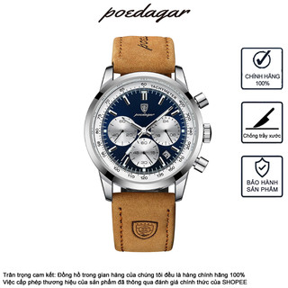 Đồng hồ nam đa chức năng POEDAGAR 921 Dây da Đồng hồ chính hãng Đồng hồ nam hợp thời trang Đồng hồ nam dạ quang Lịch Chronograph chống nước Quà tặng nam