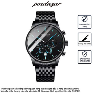 Đồng hồ nam POEDAGAR 632 Đồng hồ thời trang trẻ trung Đa chức năng Chronograph Lịch dạ quang chống nước Đồng hồ màu đen hợp thời trang Quà tặng nam thông thường