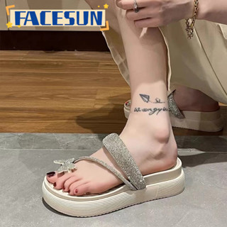 Facesun Dép xỏ ngón phong cách mới mùa hè dành cho nữ có nơ kim cương giả dép xỏ ngón chống trượt thoải mái 