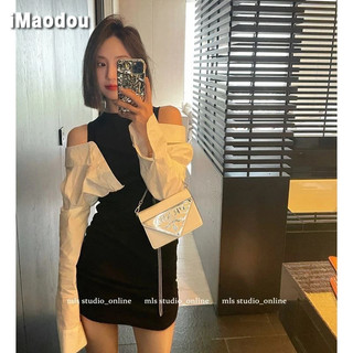 IMAODOU Spice Girls thuần khiết khao khát gió quây váy thu đông nữ mới Yankee giả hai mảnh váy dài tay gói khí chất váy ngắn hông
