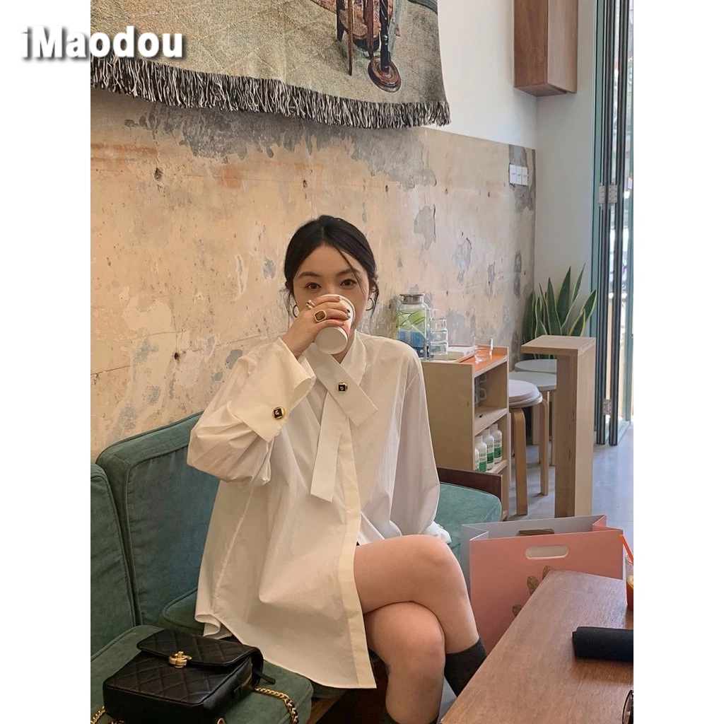IMAODOU Áo Sơ Mi Trắng Niche Design Sense Loose Đa Năng Penny Sense Áo Sơ Mi Tay Dài