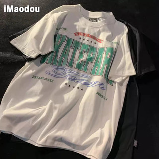 iMaodou 2024 Cotton Nguyên Chất Mỹ Retro 300g Nặng Rời Phức Hợp Kích Thước Lớn Cặp Đôi Áo Thun Tay Ngắn Nam Nữ Dạo Phố Nửa @ -