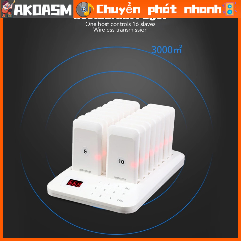 Hệ Thống Gọi Không Dây 1 Máy Chủ Điều Khiển 16 Nhắn Tin Truyền Tải -800M Màu Trắng Chống Nước Nhà Hàng 100 Đến 240V AKOASM