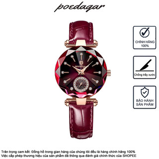 Đồng hồ nữ POEDAGAR 719 Dây da Đồng hồ kim cương Đồng hồ nữ màu đỏ tím Đồng hồ thời trang chống thấm nước Quà tặng ngày của mẹ Quà tặng bé gái Quà tặng của mẹ