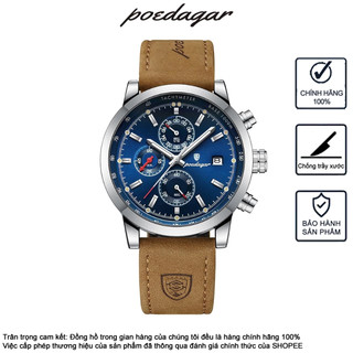Đồng hồ nam POEDAGAR 932 Đồng hồ thạch anh Dây da Lịch đa chức năng Chronograph Đồng hồ nam sang trọng chống nước dạ quang Quà tặng nam chính hãng