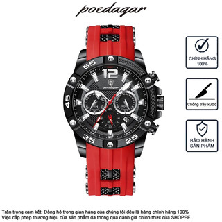 Đồng hồ nam POEDAGAR 912 Đồng hồ thể thao nam Dây đeo cao su Đồng hồ đa chức năng Lịch Chronograph Chống nước Thời trang Hợp thời trang Đồng hồ