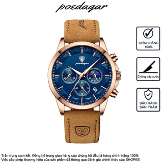 Đồng hồ đeo tay nam dây da POEDAGAR 928 Đồng hồ đa chức năng Lịch Chronograph chống nước Dạ quang Đồng hồ sang trọng Hợp thời trang Phong cách kinh doanh Đồng hồ nam