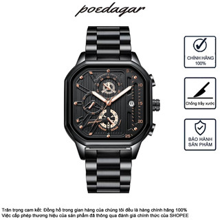 Đồng hồ nam vuông POEDAGAR POEDAGAR 628 Bán chạy Phong cách Dây đeo kim loại Đồng hồ nam Đồng hồ đeo tay nam Chronograph đa chức năng Lịch phát sáng Quà tặng nam chống nước Đồng hồ thời trang hợp thời trang