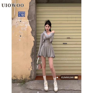 Uiowoo Đầm Pure Desire Gợi Cảm Slim-fit Sling Váy eo hẹp Váy ngắn Phù hợp với Cardigan Hai mảnh
