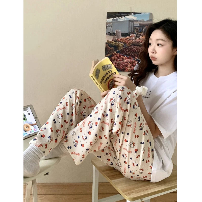 Một Mảnh Pyjama Quần Nữ Mùa Hè Bong Bóng Cotton Crepe Hoạt Hình Sinh V