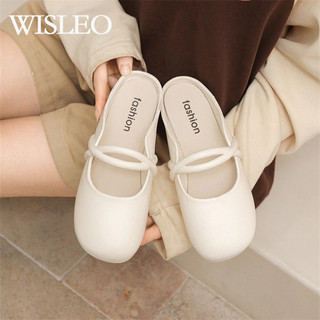 WISLEO Giày sandal đế bệt đa năng phong cách retro giày da mũi tròn thích hợp cho bé gái