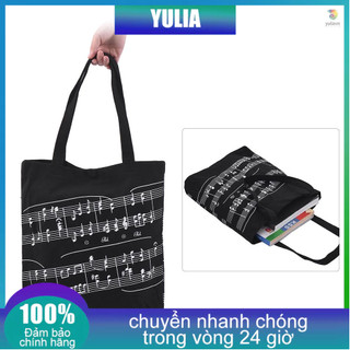 (yula) Túi Xách Tote Mua Sắm Đeo Vai Bằng Vải Cotton Có Nút Nam Châm Hình Nốt Nhạc