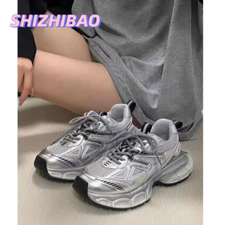 SHIZHIBAO Giày Bố Đế Dày Lưới Mùa Hè Mới Thoáng Khí Chạy Bạc retro Sinh Viên Giày Thể Thao Nữ