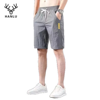 Quần short nam HANLU dáng rộng đơn sắc đơn giản bằng lụa băng quần thể thao đa năng thoải mái và thoáng khí