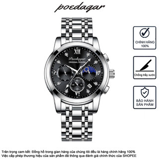 Đồng hồ nam POEDAGAR POEDAGAR 809 Đa chức năng Chronograph Dây đeo bằng thép không gỉ Đồng hồ kim loại sang trọng Lịch Chronograph Dạ quang Chống nước Quà tặng nam Đồng hồ phong cách kinh doanh