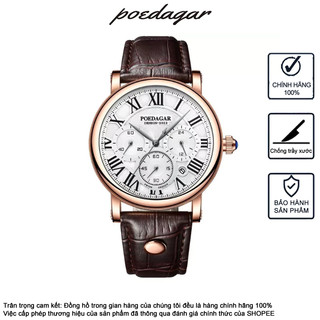 Đồng hồ nam POEDAGAR 986 Dây da Đồng hồ đa chức năng Lịch Chronograph Chống thấm nước Phong cách kinh doanh Đồng hồ sang trọng cao cấp Quà tặng nam Phù hợp với Đồng hồ 6 tay