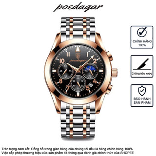 Đồng hồ nam POEDAGAR 816 Đồng hồ chính hãng Dây đeo bằng thép không gỉ Đồng hồ Chronograph đa chức năng Quà tặng nam Đồng hồ sang trọng Lịch Chronograph Dạ quang Chống nước Quà tặng Cha