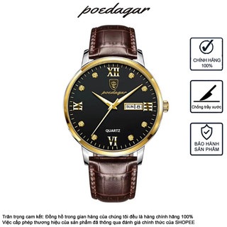 Đồng hồ đeo tay nam dây da POEDAGAR 856 Đồng hồ chính hãng dát kim cương Đồng hồ phong cách đơn giản Đồng hồ kinh doanh Dây da thật Lịch dạ quang Quà tặng sinh nhật nam Đồng hồ giá rẻ
