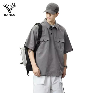 Áo sơ mi nam HANLU quần áo lao động tay ngắn hợp thời trang thương hiệu Nhật Bản cổ điển hợp thời trang dáng rộng với thiết kế nhiều túi